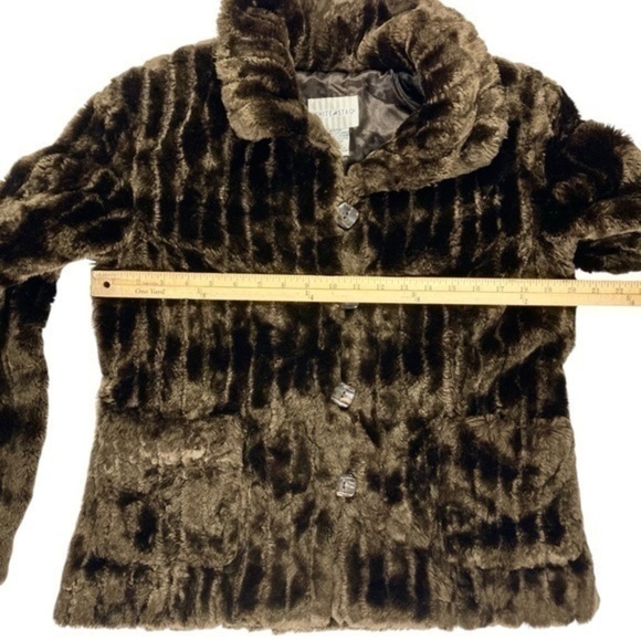 White Stag Faux Fur Coat Women M Brown Pocket Lined Luxury Classic Teddy Jacket - Picture 12 of 16